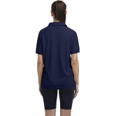 Women Solid Zip Neck Polyester Dark Blue T-Shirt