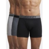 Jockey 8009 Men Super Combed Cotton Rib Solid Boxer Brief - Black/Charcoal Mel/Grey Mel (Pack of 3) - None