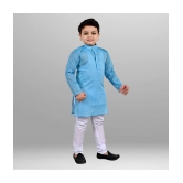 J D Creation - Turquoise Cotton Boys Kurta With Pyjama ( Pack of 1 ) - None