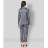 Smarty Pants - Dark Grey Satin Womens Nightwear Nightsuit Sets ( Pack of 1 ) - XL