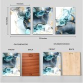Abstract Blue and Gold Wood Print Wall Art Set of 3-23 X 35 Inches Each / Birchwood Thickness: 12mm