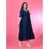 PrettyPlus by Desinoor.com Polyester Self Design Midi Womens A-line Dress - Teal ( Pack of 1 ) - None