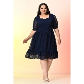 PrettyPlus by Desinoor.com Georgette Self Design Knee Length Womens Fit & Flare Dress - Navy ( Pack of 1 ) - None