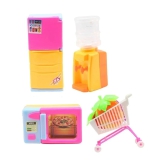 THRIFTKART - Princess Kitchen set 4 Pieces Mechanical Playset with Fridge Microwave Water Dispenser Shopping Trolley for Kids Girls Indoor Games (Not Battery Operated) (Color: Pink & Yellow)