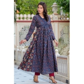 Vbuyz Cotton Printed Anarkali Womens Kurti - Blue ( Pack of 1 ) - None