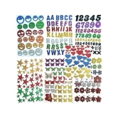 Eclet Glitter Foam Self Adhesive Alphabets; Butterflies; Stars; Numeric; Hearts; Flowers and Smiley Mix Stickers for Art and Craft (Multicolour; Medium) -Set of 7 Sheets - Multi-Colour