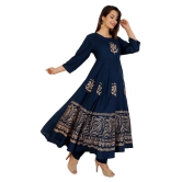 Lee Moda - Navy Blue Anarkali Rayon Women's Stitched Salwar Suit ( Pack of 1 ) - XXL