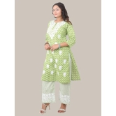 Lucknowi Chikankari Fine Embroidered Cotton Kurti and Palazzo Set Light Green