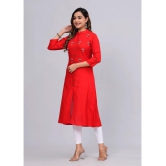 MAUKA Rayon Embroidered Front Slit Womens Kurti - Red ( Pack of 1 ) - None