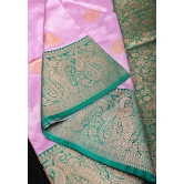 Thistle Banarasi Katan Silk Saree with Damask buttas and Rama Contrast | SILK MARK CERTIFIED