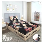 Glace Cotton Double Bedsheet with 2 Pillow Covers, All Around Elastic, Floral Print, Black, 48 x 72 Inches