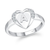 Vighnaharta cz alloy Rhodium plated Valentine collection Initial  A  Letter in heart ring alphabet collection for women and Girls - None