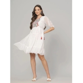 JC4U Crepe Embroidered Knee Length Womens Fit & Flare Dress - White ( Pack of 1 ) - None