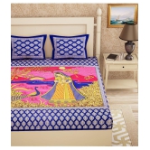 URBAN MAGIC - Blue Cotton Double Bedsheet with 2 Pillow Covers - Blue