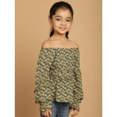 MINI & MING Girls Floral Printed Off-Shoulder Puff Sleeves Gathered Bardot Top