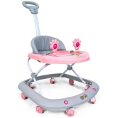 BeyBee FIRSTWALK Baby Walker 6 to 18 Months Babies|8 Wheels, Adjustable Height Light-Weight Parental Push Handle Kids Walker for Toddlers, Boy and Girl | Soft Thick Cushioned Seat. (Pink) - 