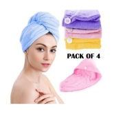 GLOBLE ENTERPRISE Microfiber Hair Wrap Towel Drying Bath Spa Head Cap Turban Wrap ( PACK OF 4 ) - Multi Color