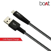 boAt Rugged V3 Micro USB Braided Charging Cable (2.4A) | Premium USB Cable with 480Mbps Transfer Speed, Nylon Braiding, Durable Connectors Black