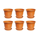 Milton Blossom Mate 2 Plastic Pot with Tray, Set of 6, Terracotta Brown - Brown