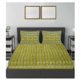 Frionkandy Cotton Floral Printed Double Bedsheet with 2 Pillow Covers - Green - Green