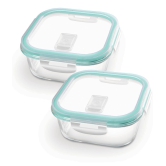 Treo By Milton Hi Borosilicate Clip Fresh Square Container, Set of 2, 800 ml Each, Transparent