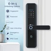 Smart Door lock with 6- in - One Unlocking Features, Fingerprint Smart Doorlock, Multi-User Support | Free Installation Pan India-Black