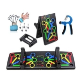 Oddish Push Up Board System, 15 in 1 AND HAND GRIP AND FINGER GRIPPER COMBO PACK Fitness Accessory Kit  - Blue