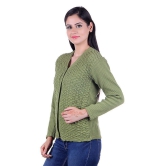 eWools.in Green Woollen Full Sleeves Buttoned Cardigan - L