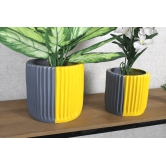 Euroxo Yellow Grey & Black White Fiber Planter Set | FRP Planter for indoor & outdoor (Set of 2)