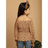 MINI & MING Girls Floral Printed Off-Shoulder Puff Sleeves Gathered Bardot Top