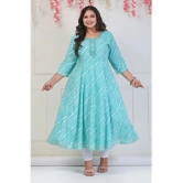 Swasti Cotton Blend Printed Anarkali Womens Kurti - Turquoise ( Pack of 1 ) - None