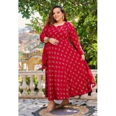 PrettyPlus by Desinoor.com Rayon Printed Anarkali Womens Kurti with Dupatta - Maroon ( Pack of 1 ) - None