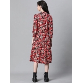 Oxolloxo Floral Printed Mandarin Collar Puff Sleeves Pure Cotton Shirt Midi Dress