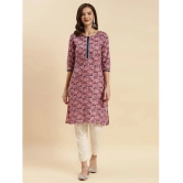 Rangita Women Pink Cotton Printed Knee Length Straight Kurti - None