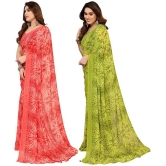 ANAND SAREES Georgette Printed Saree With Blouse Piece - Multicolour ( Pack of 2 ) - Multicolour