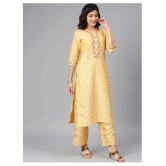 Alena Yellow Polyester Straight Kurti - S