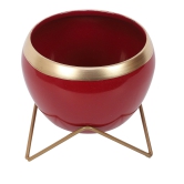 Apple Shape Metal Red & Gold Planter (Set of 2)-Red & Gold