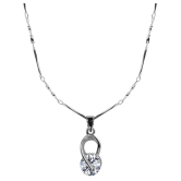 Silver Plated Chain With Unique Solitaire Diamond Pendant  For Women - Silver