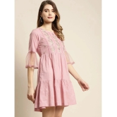 Juniper Cotton Blend Embroidered Mini Womens Fit & Flare Dress - Pink ( Pack of 1 ) - None