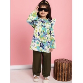 MINI & MING Girls Floral Printed Round Neck Bell Sleeves Pleated A-Line Top