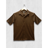 Stripe Textured Brown Half Sleeve Shirt-L / Brown