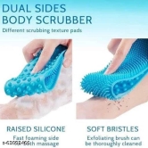 Smizzy Bath Combo of Silicone Reusable Body Back Scrubbing Belt with Exfoliating Deep Cleaning for Dead Skin Removal Bubble Bath Brush