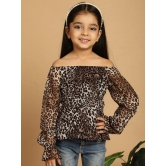 MINI & MING Girls Animal Printed Off-Shoulder Puff Sleeves Gathered Bardot Top