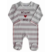 Cream/Brown striped Mum & Me Printed Full Romper/Sleeper with Feet (100% Cotton Interlock)