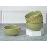 Chip Resistance Porcelain Bowls Set of 4 (180ml) for Serving Vegetable, Dal, Cereal, Mixing Bowl for Snack, Microwave and Dishwasher Safe, Perfect for Dining and Gifting, Olive Green