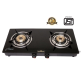 Goodflame Nano 2B Ms Bk Toughened Glass 2 Brass Burner Gas Stove(Manual Ignition,Black)