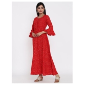 Kbz - Red Cotton Women's Flared Kurti ( Pack of 1 ) - XL