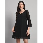 Curvydrobe Georgette Solid Mini Womens A-line Dress - Black ( Pack of 1 ) - None