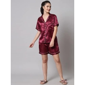 FUNDAY FASHION Women's Satin Plain/Solid Relaxed Night Suit Set Of Top & Shorts