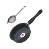 LAZYWINDOW Pan & Tea Stainer Grey Hard Anodised Non-Stick Cookware Sets ( Set of 1 )